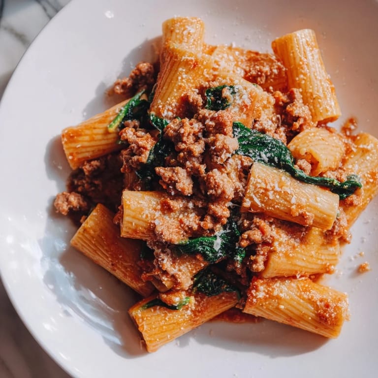 A close-up of the delicious One-Pot Italian Sausage Tomato Pasta, showcasing the rich tomato sauce and sausage.