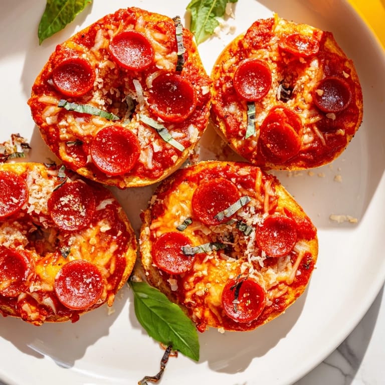 A close-up of cheesy Mini Pepperoni Pizza Bagels, warm from the oven, ready to be enjoyed.