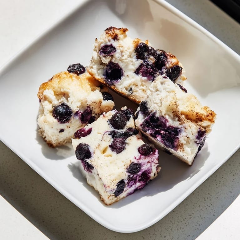 A slice of delightful Blueberry Cottage Cheese Bake, showcasing creamy texture and scattered blueberries ready to eat.