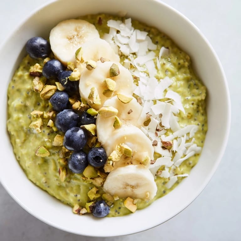 Enjoy a refreshing bowl of colorful matcha overnight oats, a delicious healthy meal.