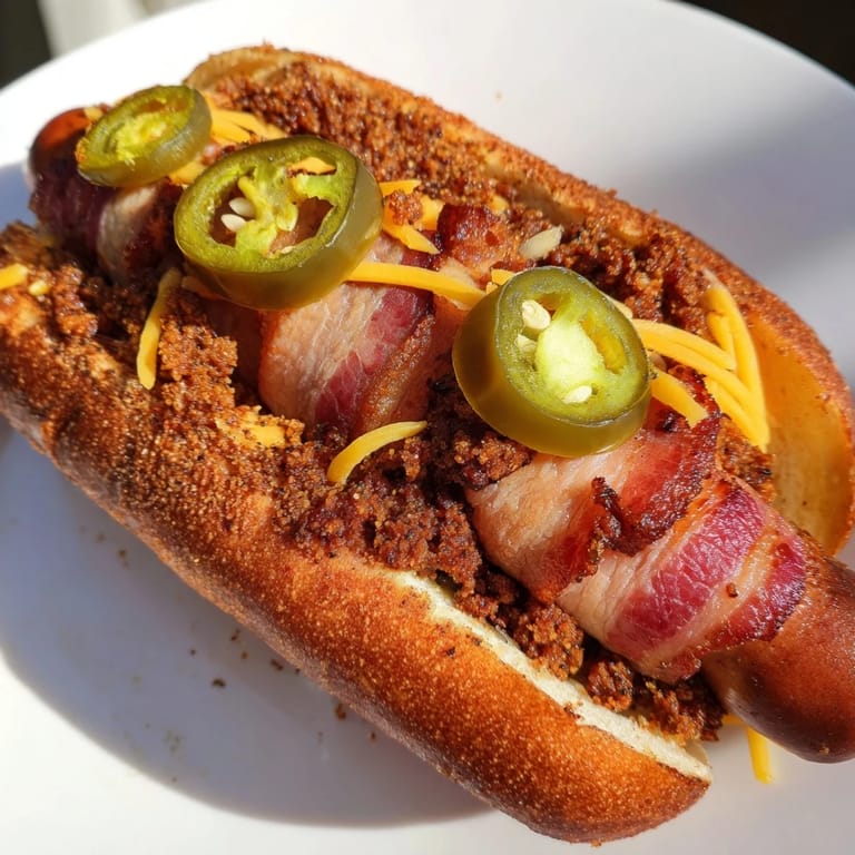 Delicious Mexican Hot Dogs feature a bacon-wrapped hot dog, seasoned beef, and spicy toppings.