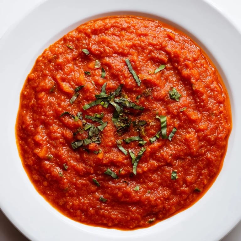 A smooth, creamy veggie-loaded tomato pasta sauce, perfect for a weeknight dinner with fragrant herbs.