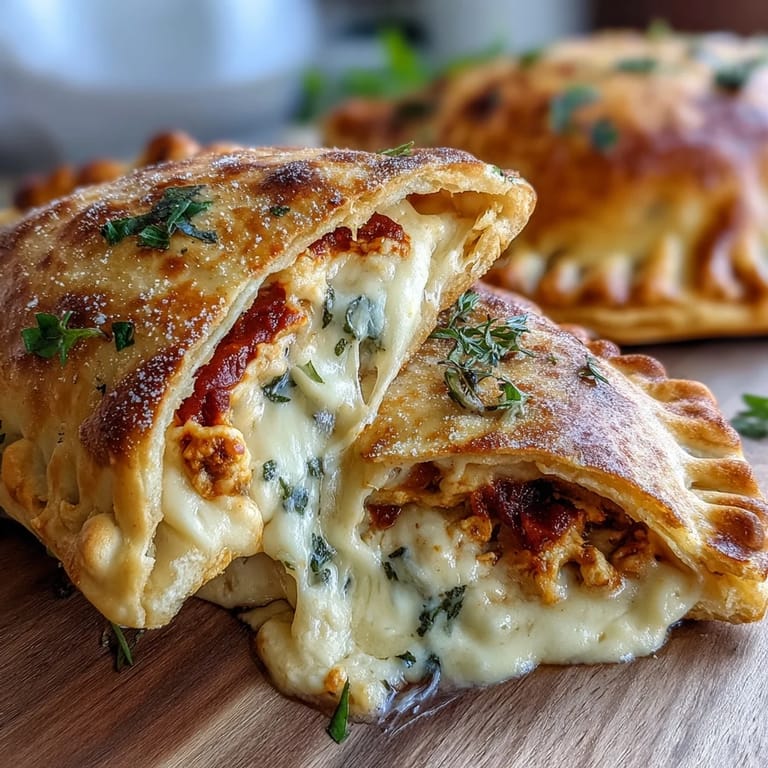 A close-up of a High Protein Pizza Hot Pocket shows its flaky crust and melted mozzarella.