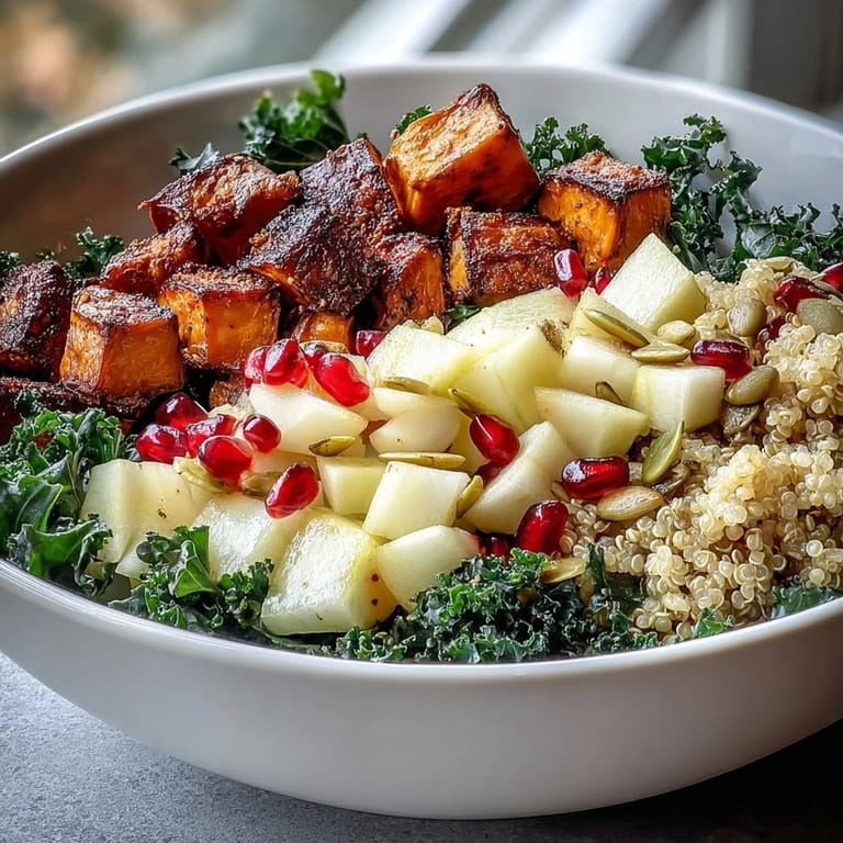 Enjoy this colorful Kale Harvest Grain Bowl, perfect for a light lunch or dinner.