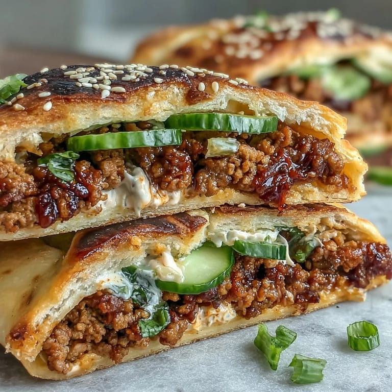 Creamy gochujang mayo is drizzled over the filling for a vibrant, spicy kick.