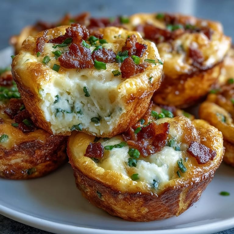 Freshly baked Ranch & Cheddar Egg Muffin Cups with melted cheddar and crispy bacon bits, perfect for meal prep.