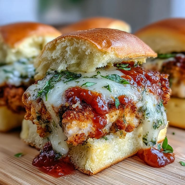 The crispy breaded chicken contrasts with soft, buttery buns and gooey cheese in this handheld appetizer.