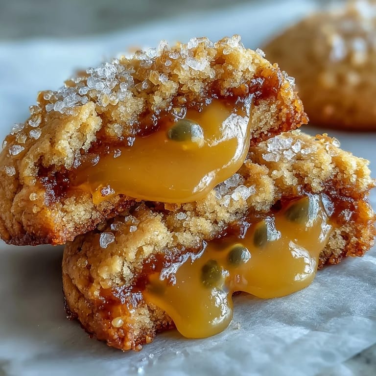 A fully assembled Passionfruit Curd Cookie is displayed on a white plate, ready to be served with hot tea.