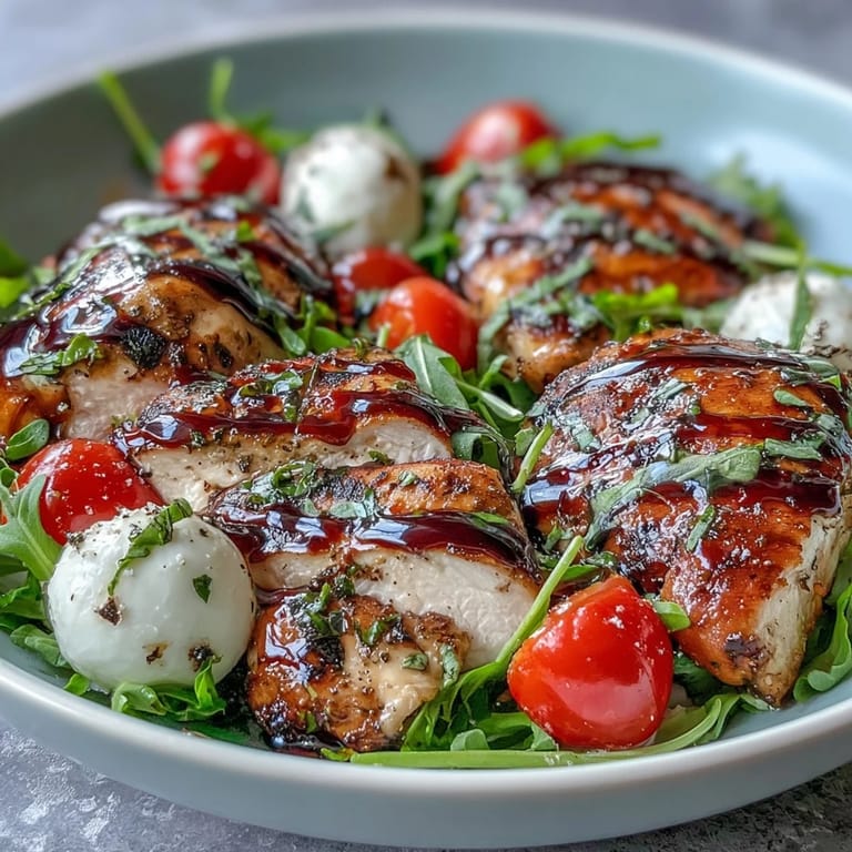 Freshly prepared grilled chicken caprese bowls with mozzarella balls, tomatoes, and basil on a bed of fluffy rice.