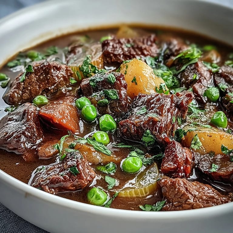 Classic Irish beef stew made lighter with lean meat and served over smooth, low-carb cauliflower mash for a cozy meal.