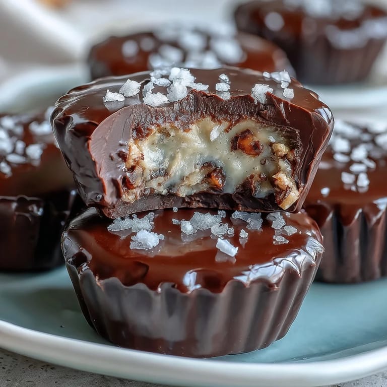 Velvety peanut butter and cottage cheese filling enrobed in dark chocolate, finished with a touch of sea salt.