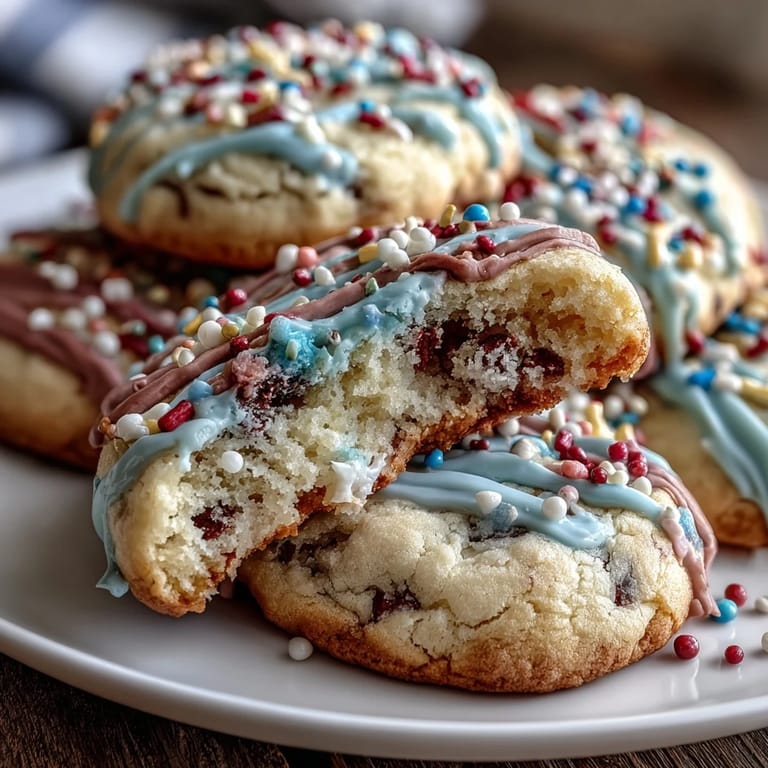 Festive birthday cookies with pastel marbled dough, sprinkles, and a soft, chewy texture.