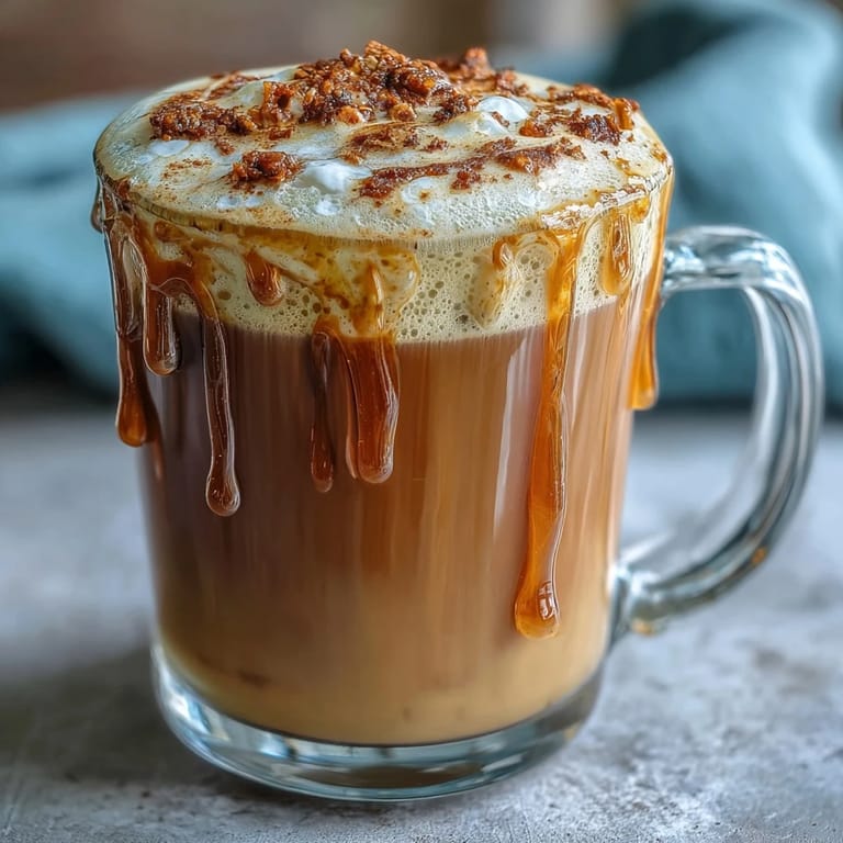 Warm dandelion tea latte with frothy oat milk and honey, served in a mug with a light dusting of cinnamon on top.