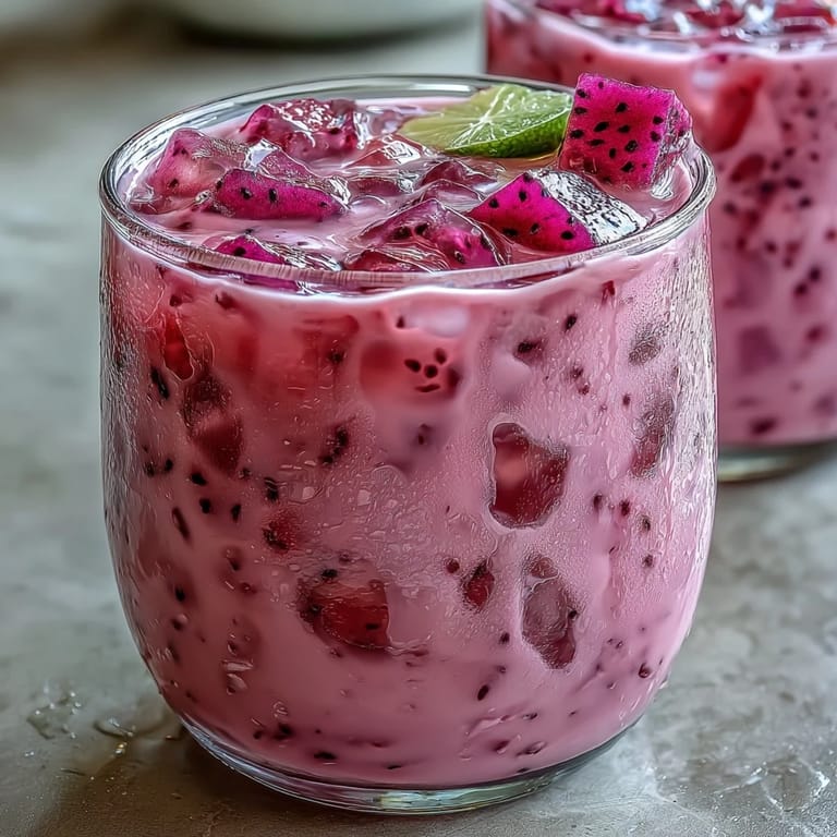 A vibrant tropical drink blending dragon fruit, coconut milk, and citrus for a café-style refresher at home.
