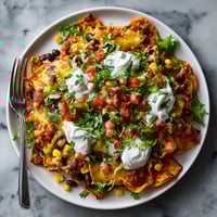 A plate of loaded sweet potato nachos.