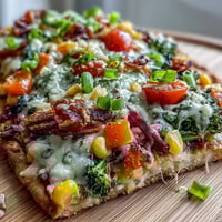 Vibrant St. Patricks Day Rainbow Veggie Flatbread Pizza with colorful fresh vegetables arranged in festive rainbow order, perfect for a healthy holiday meal.  
