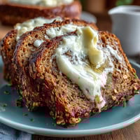 Rustic Irish brown bread loaf with a golden crust, served with a generous dollop of creamy honey butter.
