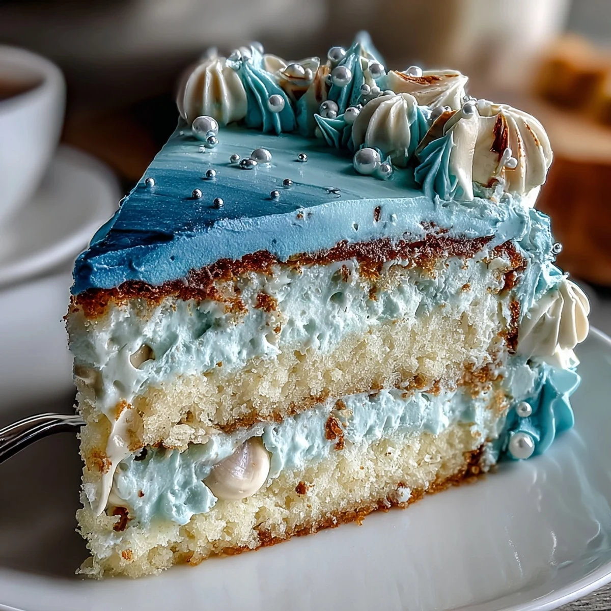 Pisces Birthday Cake with Ocean Blue Ombre Frosting - A dreamy vanilla layer cake with smooth, gradient blue buttercream, topped with edible pearls and shimmer.