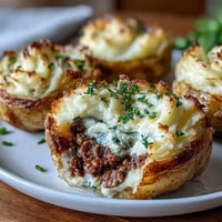 Super simple shepherd's pie stuffed baked potatoes with savory ground beef and creamy mashed potato topping, perfect for a cozy dinner.